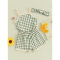 thumbnail image 3 of Suealasg Toddler Baby Girls Summer Outfits Clothes 3M 6M 12M 18M 24M Infant Girls Plaid Print Camisole Tops Elastic Shorts Headband Set 3Pcs Causal Clothing for Newborn Girls, 3 of 9