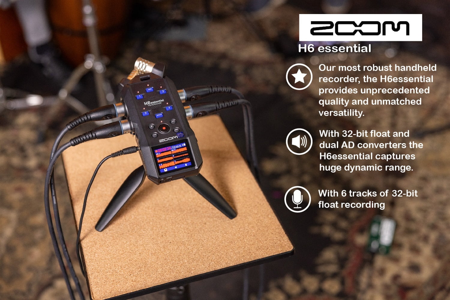 Zoom H6essential Handy Recorder, Bundle with Zoom Accessory Pack, 32GB Micro SD-Card with Adapter, 2 XLR Cable, 4 AA Batteries & Charger, Cleaning Cloth
