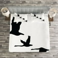 thumbnail image 3 of Ambesonne Freedom Quilted Bedspread Set 3 Pcs, Group of Flying Birds, Queen Size, Black White, 3 of 3