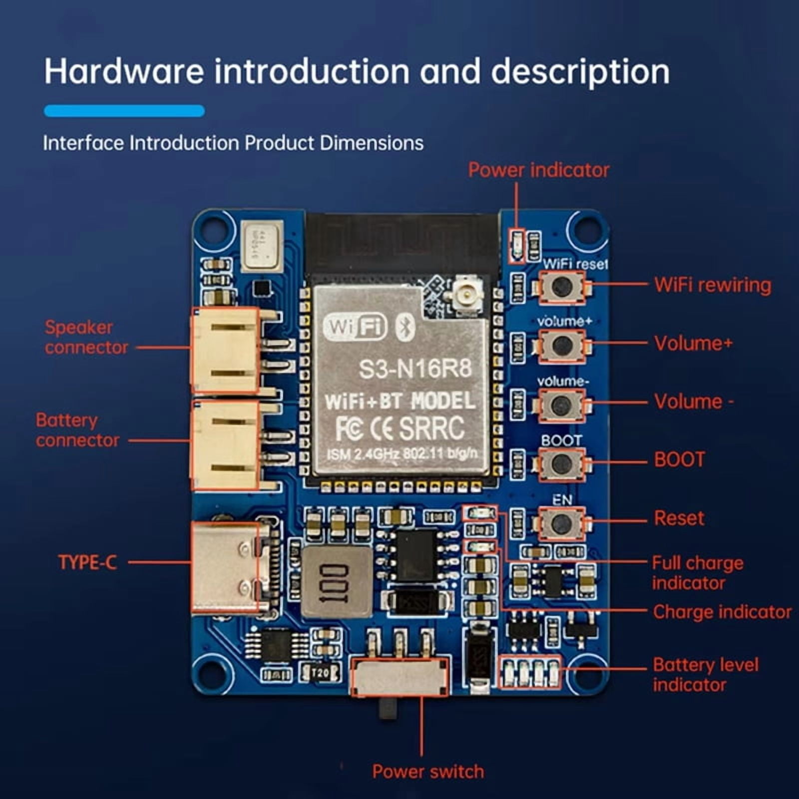 ESP32-S3 Voice Chat Module Xiaozhi AI Artificial Intelligence Development Board Supports Large Model Type-C