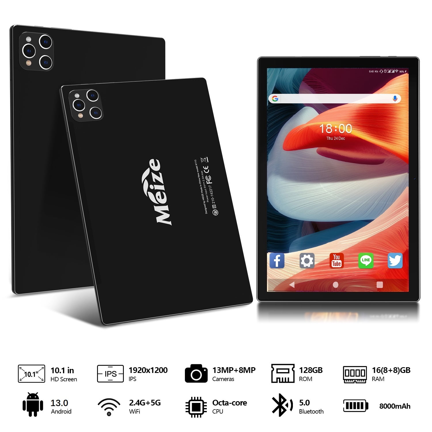 Android 13 Tablet,5G Wi-Fi Tablet with 128GB ROM+16(8+8)GB RAM,10.1 inch Tablet with Case,Octa-Core Processor,1TB Expandable,Dual 13MP+5MP Camera,WiFi,Bluetooth,GPS,IPS FHD Screen,2024 Latest Tablet - Walmart.com Android 13 Tablet,5G Wi-Fi Tablet with 128GB ROM+16(8+8)GB RAM,10.1 inch Tablet with Case,Octa-Core Processor,1TB Expandable,Dual 13MP+5MP Camera,WiFi,Bluetooth,GPS,IPS FHD Screen,2024 Latest Tablet - Walmart.com