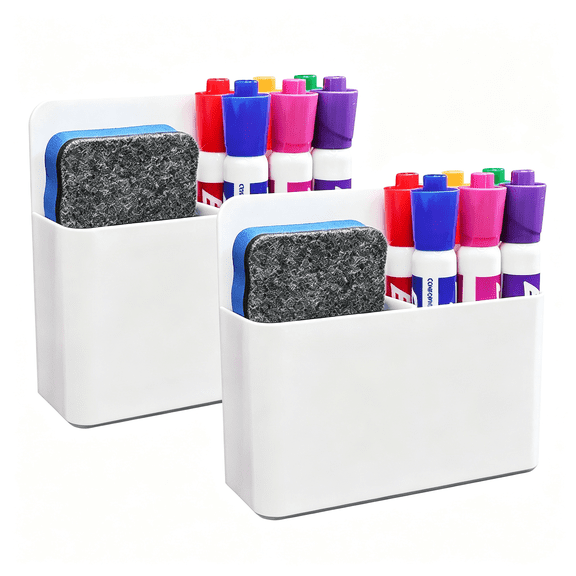 Dvjoy 2 Pack Magnetic Dry Erase Marker Holder for Whiteboard,Magnetic Pen Holder for Refrigerator,Magnet Pencil Cup for Fridge,Locker Accessories,Classroom Organization and Storage(White)