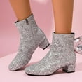 thumbnail image 6 of Xfvqtps Womens Glitter Ankle Boots Sparkle Party Booties Chunky Heel Side Zipper Fashion Boots for Women Night out Evening Dress Shoes Silver, 6 of 9