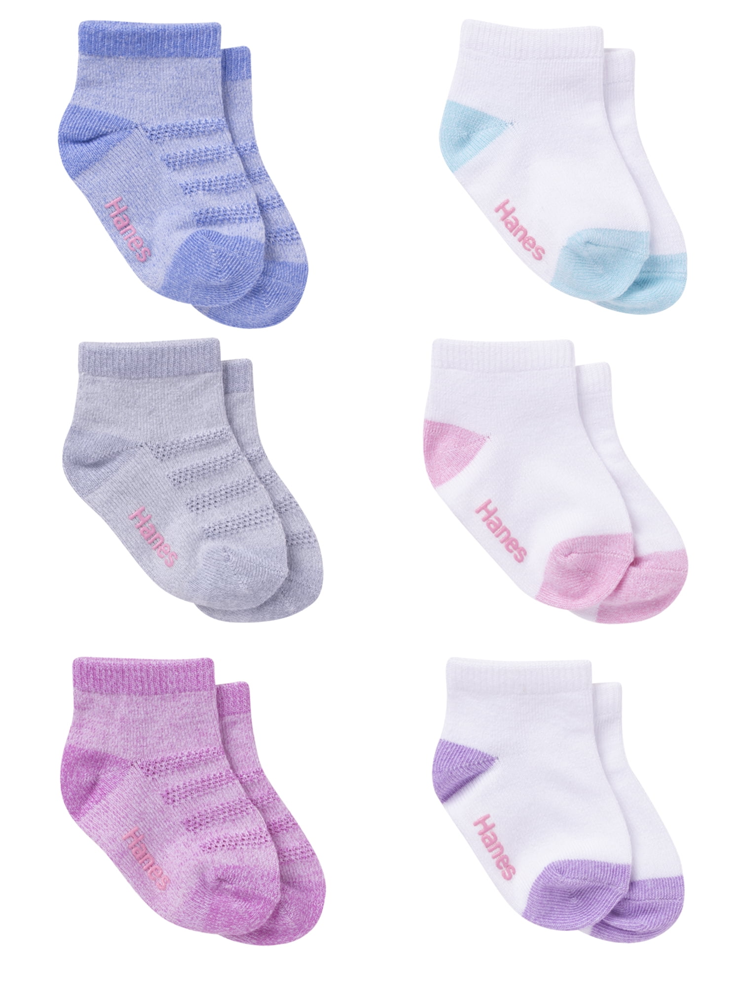 Hanes Toddler Girl Ankle Socks, 6 Pack, Sizes 6M-5T