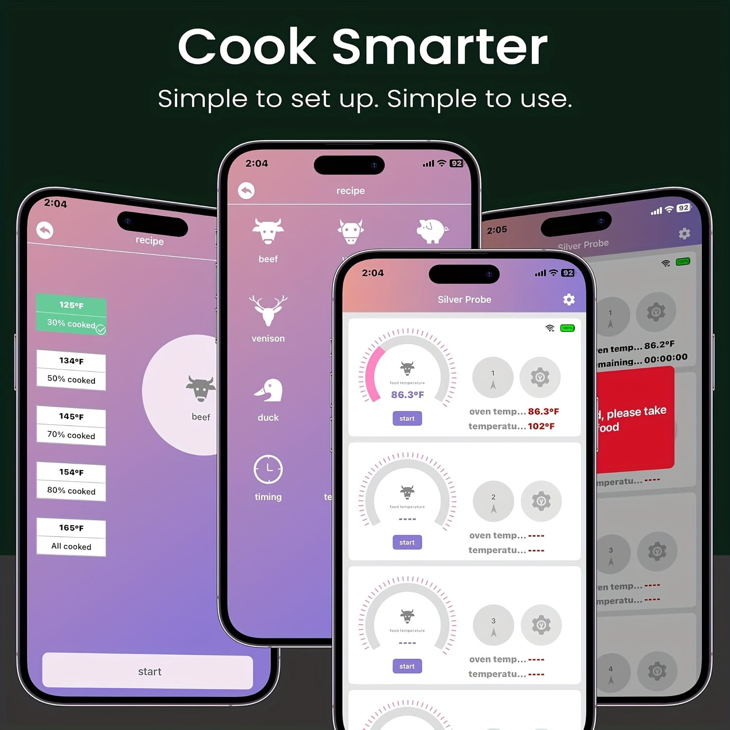 Wireless Bluetooth Smart Digital Meat Thermometer Bamboo Housing Stainless Steel Probe Suitable for Oven, BBQ, Kitchen Cooking, Steak, Chicken Food Thermometer