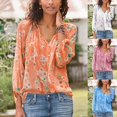 thumbnail image 2 of Hauts de Plage Décontractés à Manches 3/4 Florales pour Femmes, Col en V, Grande Taille, 2 of 3