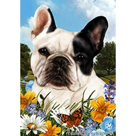 French Bulldog White and Black - Best of Breed  Summer Flowers Garden