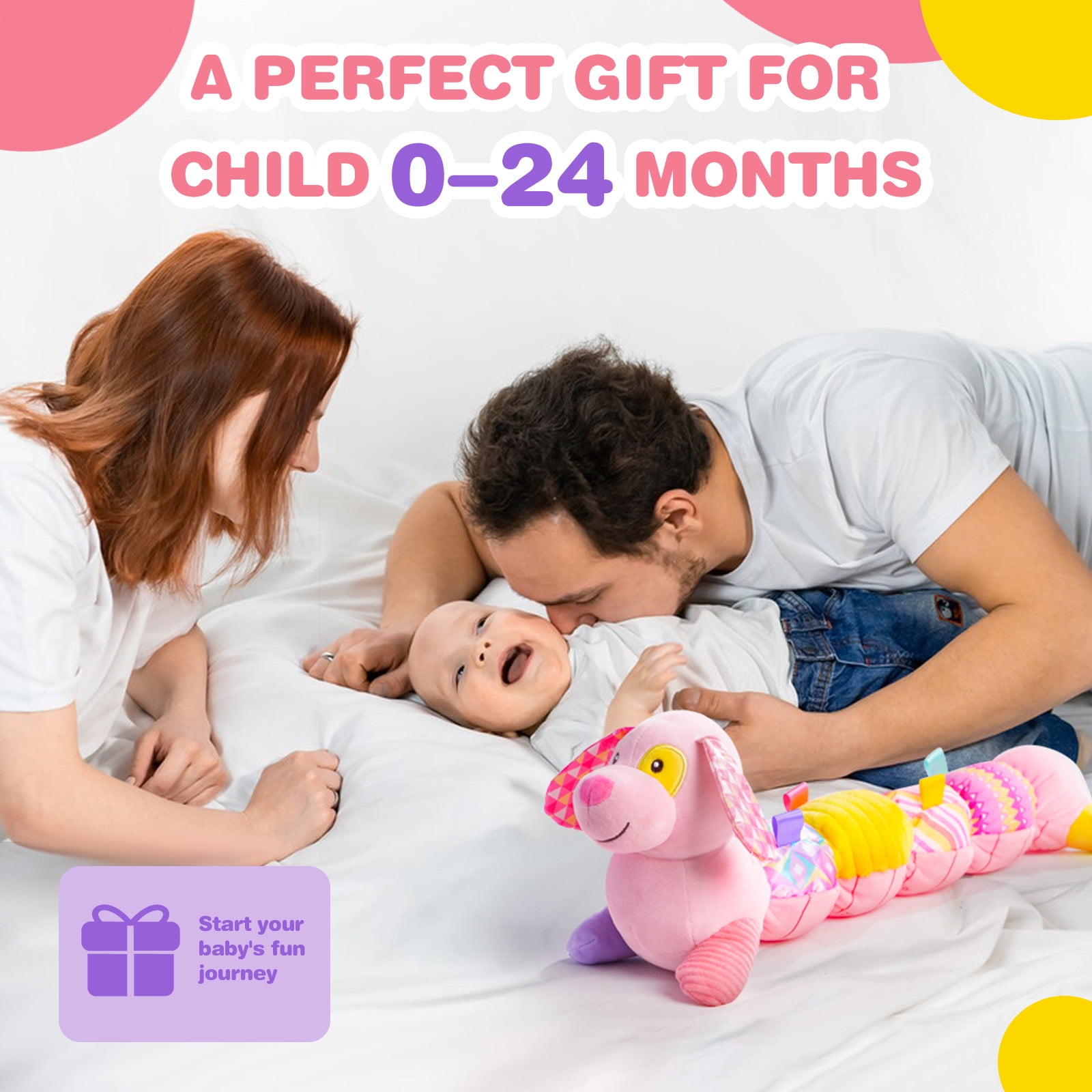 Newborn Baby Toys 0-12 Months - Musical Stuffed Puppy Plush, Multi-Sensory Crinkle Rattles & Textured Design, Tummy Time Early Development Gift for Infant