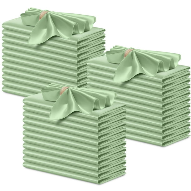 Servilletas de satén P Pothuiny, sedosas, verde salvia, 43 x 43 cm, 50 unidades