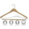 thumbnail image 4 of The Great American Hanger Company Curved Wooden Suit Hanger with Natural Finish & Locking Pant Bar, 1/2 Inch Thick Hangers with Chrome Swivel Hook box, 4 of 5