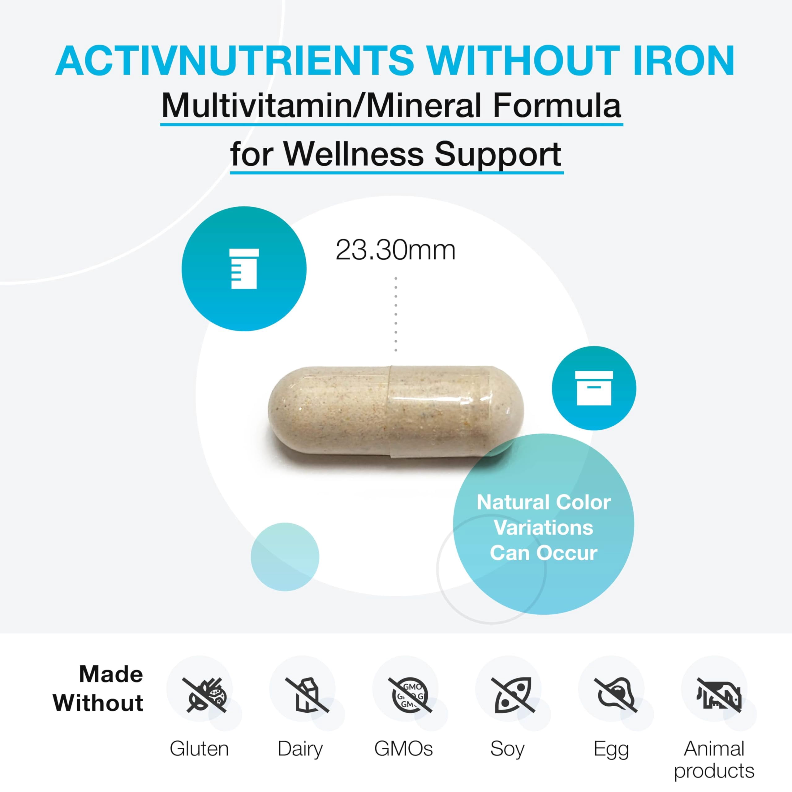 XYMOGEN ActivNutrients without Iron - No Iron Multivitamin for Wellness Support - Energy Production & Immune Support - Antioxidant Activity - Gluten-Free & Dairy-Free - 120 Count