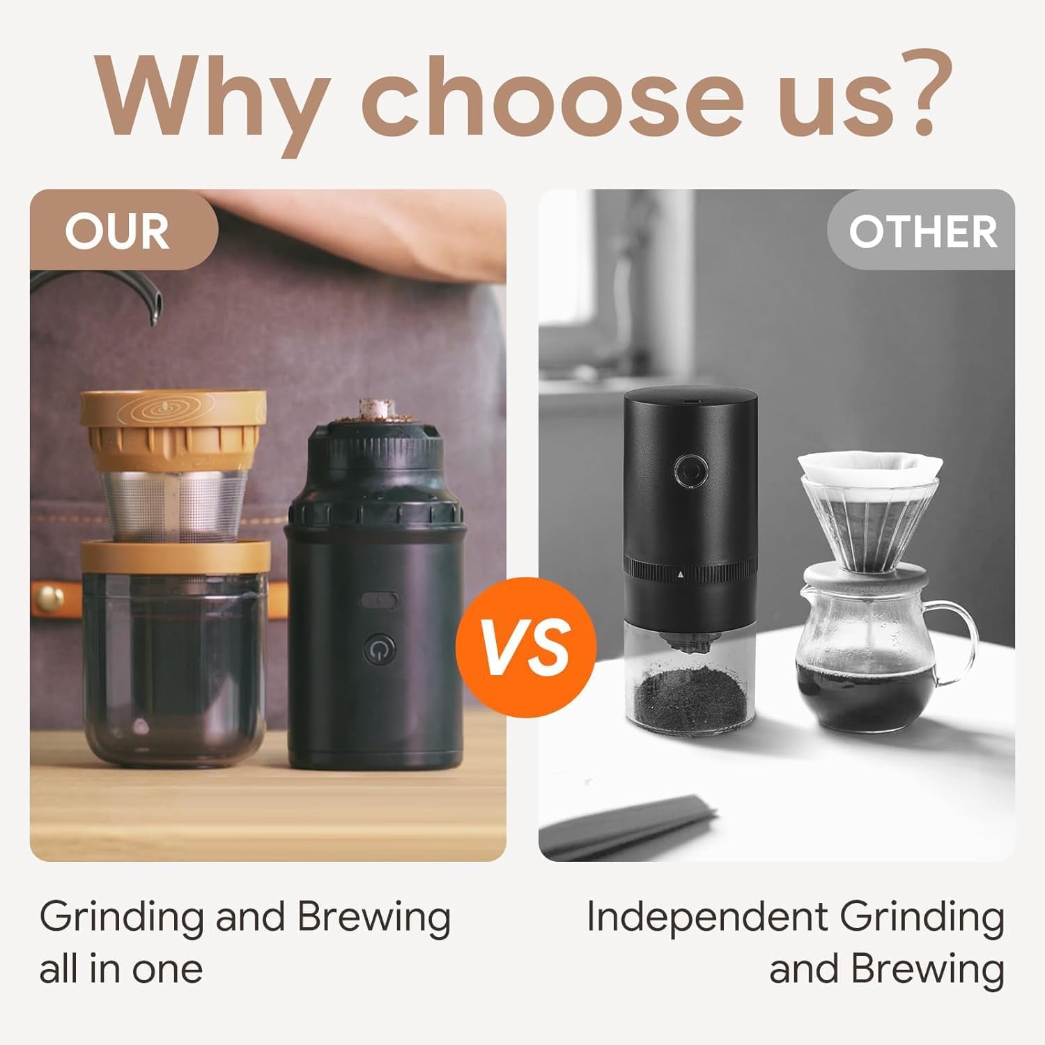 Electric Burr Coffee Grinder Stainless Steel Portable Bean Mill for French Press Drip Pour Over Espresso Outdoor Camping