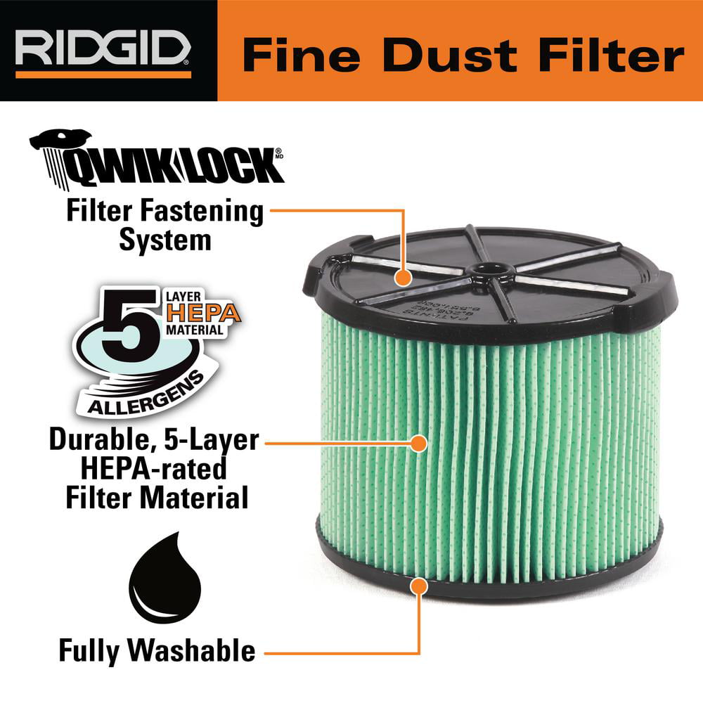 RIDGID Allergen Filter 5-Layer Pleated Paper Fits RIDGID Wet/Dry Shop Vacuums