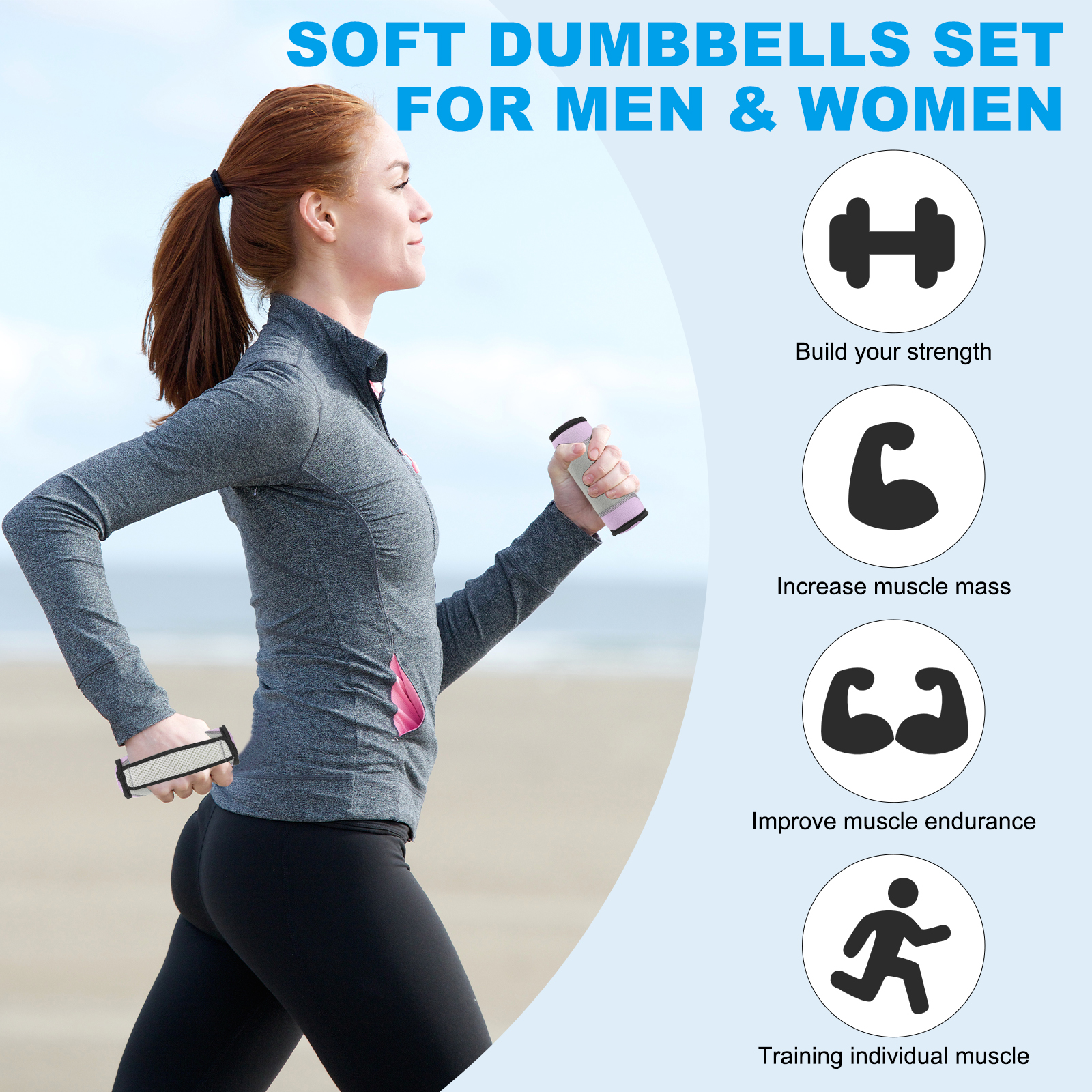 Hand Weights for Women Men 2 Lbs Total Soft Dumbbells with Strap Pink