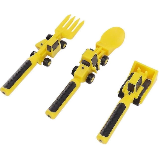 Utensilios de construcción para niños: excavadora, tenedor y cuchara. Juego de comedor para niños pequeños.