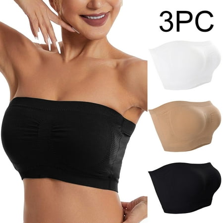 Crunowin Women s Tube Top Bra 3 Pack  Breathable Comfort Solid Color No Underwire Traceless Strapless Underwear Beige XXL