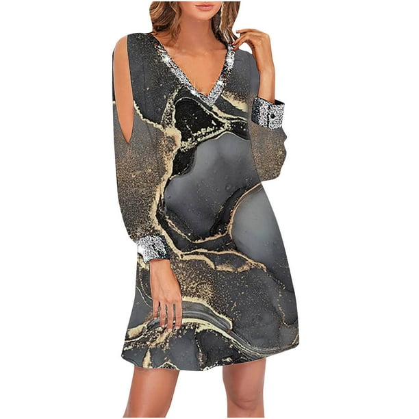 Moda mujer Casual Sexy vestidos estampados verano manga larga cuello en V Mini vestido Fridja yut3882
