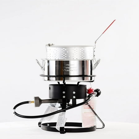 Metal-Fusion Import Outdoor Fish Fryer with Recipe Booklet, 10 Quart Aluminum Fry Pan, and Burner for Outdoor Fryer Accessories, Multicolor