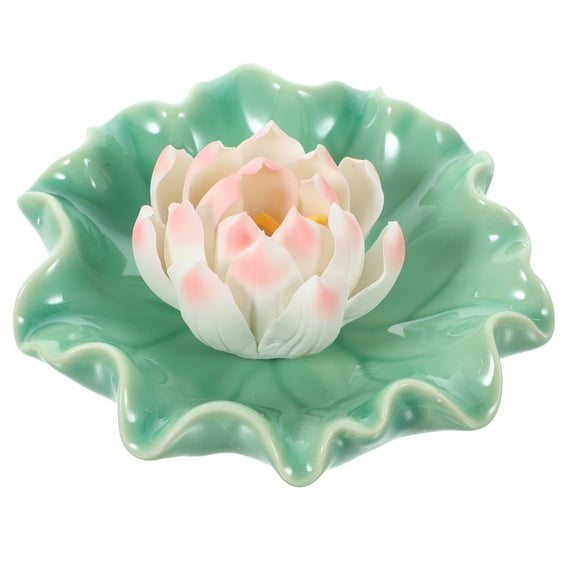 FRCOLOR Green Ceramic Lotus Incense Stick Holder for Home Use Small Incense Burner Bowl
