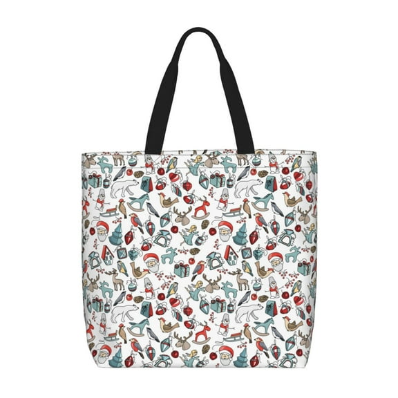 Hirioo Christmas Elements for Tote Bag for Women, Quilted Shoulder Bag with Zipper, Large Capacity Handbags for Casual, Travel, Work