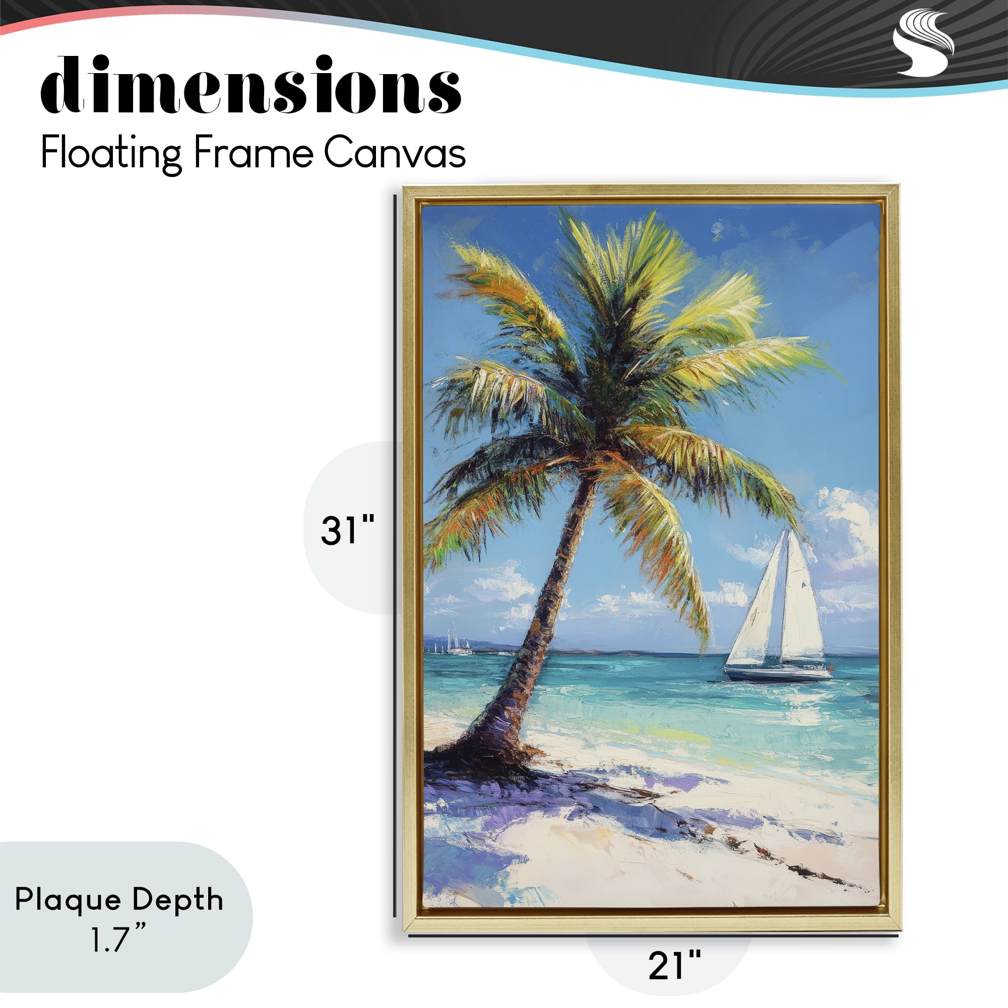 Stupell Industries Palms & Sails Beach View Gold Framed Floater Canvas Wall Art, design by Petal Prints Design