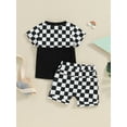 thumbnail image 5 of Suealasg Kids Boys Summer Outfits Clothes 6M 1T 2T 3T 4T Children Short Sleeve Checkerboard Print T-Shirt Tops Elastic Shorts 2Pcs Causal Beach Clothing for Toddler Boy, 5 of 9