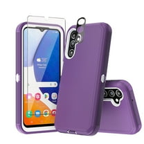 Xhy Samsung Galaxy A25 5G Case with Screen and Lens Protector Military Grade Heavy Duty Protection 3 in 1 Shockproof Armor Rugged Durable Detachable for Galaxy A25 5G Phone - Purple White
