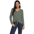 thumbnail image 2 of Asklazy Women's Ribbed Knit V-Neck Tie Front Long Sleeve Slim Fit Casual Tunic Tops,US Size,Green,L, 2 of 9