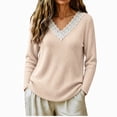 thumbnail image 5 of Long Sleeve Shirts for Women Casual Fashion V-Neck Lace Trim Soft Ribbed Knit Pullover, Perfect for Daily Office Work Wear, 5 of 7