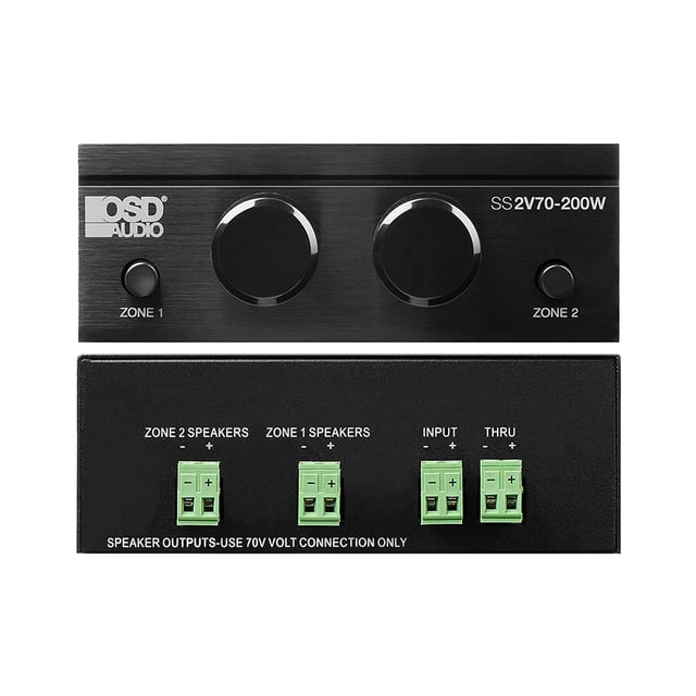 Selector de altavoces OSD de 70 V y 2 zonas con control de volumen de 200 W por zona, paso directo SS2V70-200 W