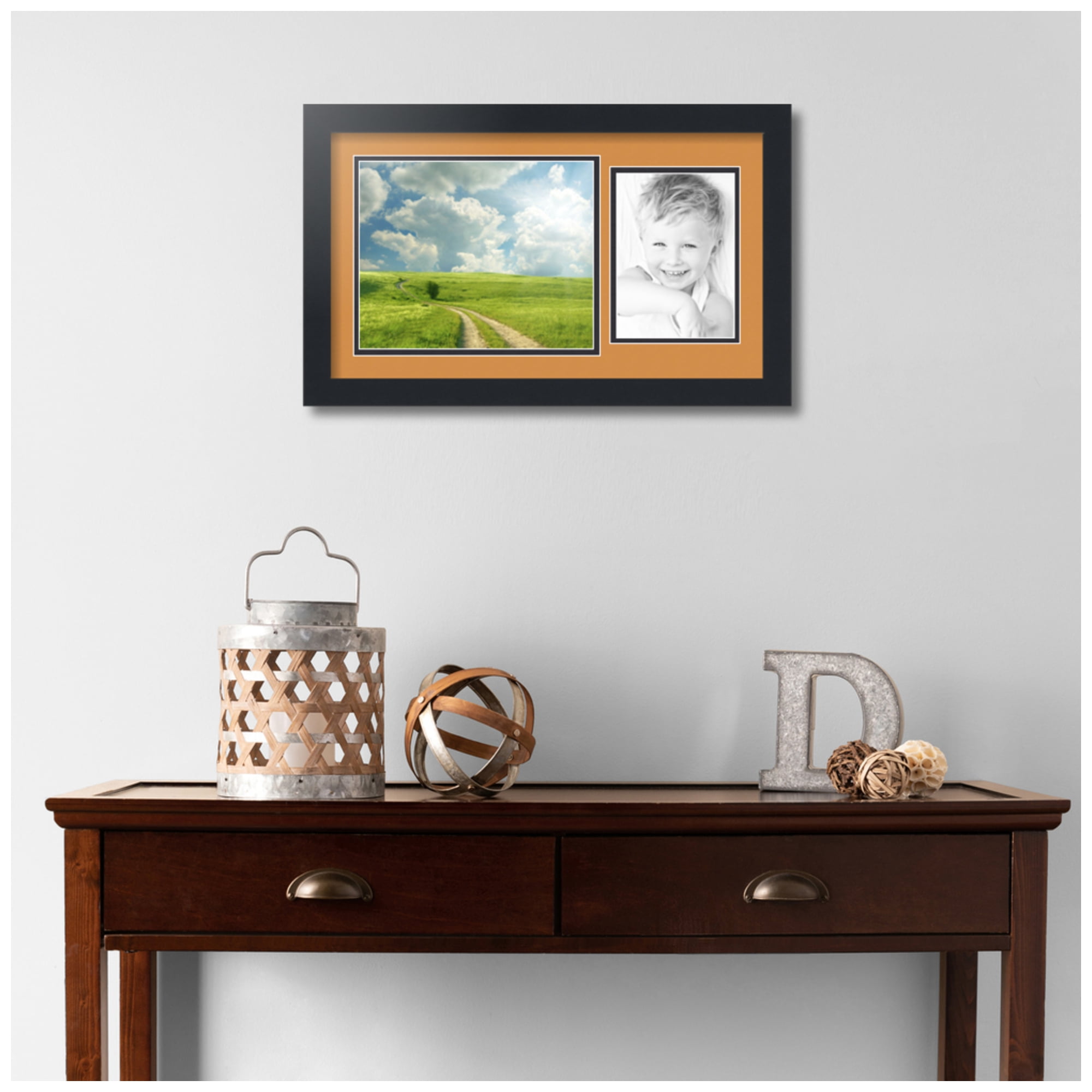 ArtToFrames Collage Photo Picture Frame with 1 - 8x10, 5x7" Openings, Framed in Black with Amber and Black Mats (CDM-3926-190)