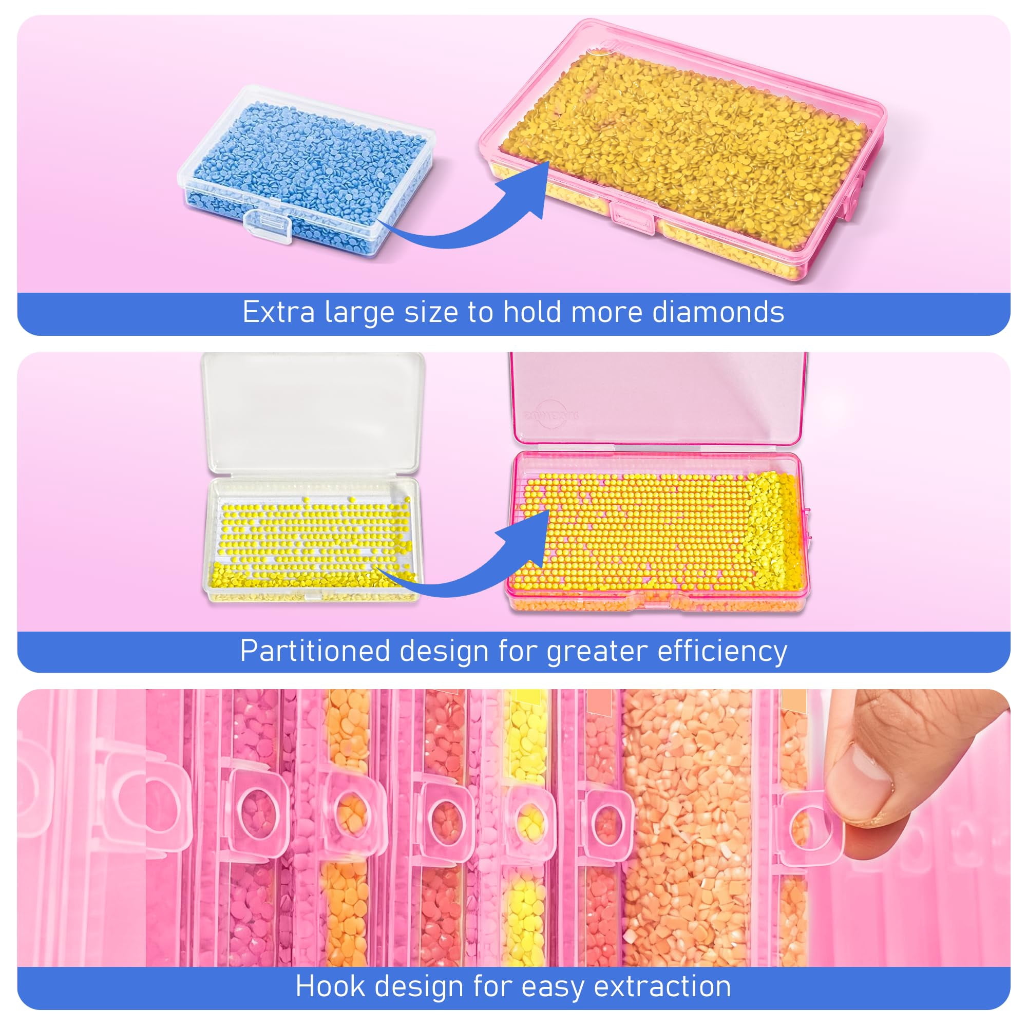 Sumekar 45PCS Extra Large Diamond Art Kits Tray Tool,Diamond Painting Accessories,2-in-1 Diamond Art Trays with Lids(Pink)