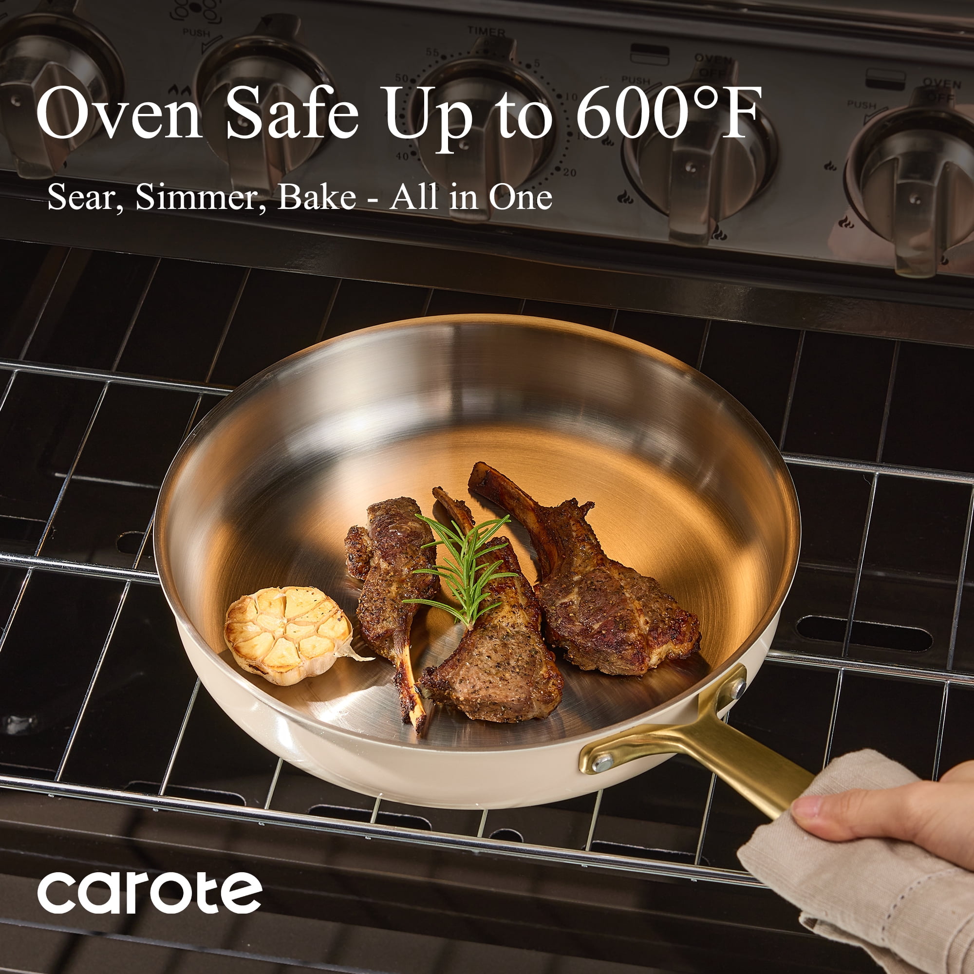 Carote 18-Piece Tri-Ply Stainless Steel Pots and Pans Set, Induction Compatible - White