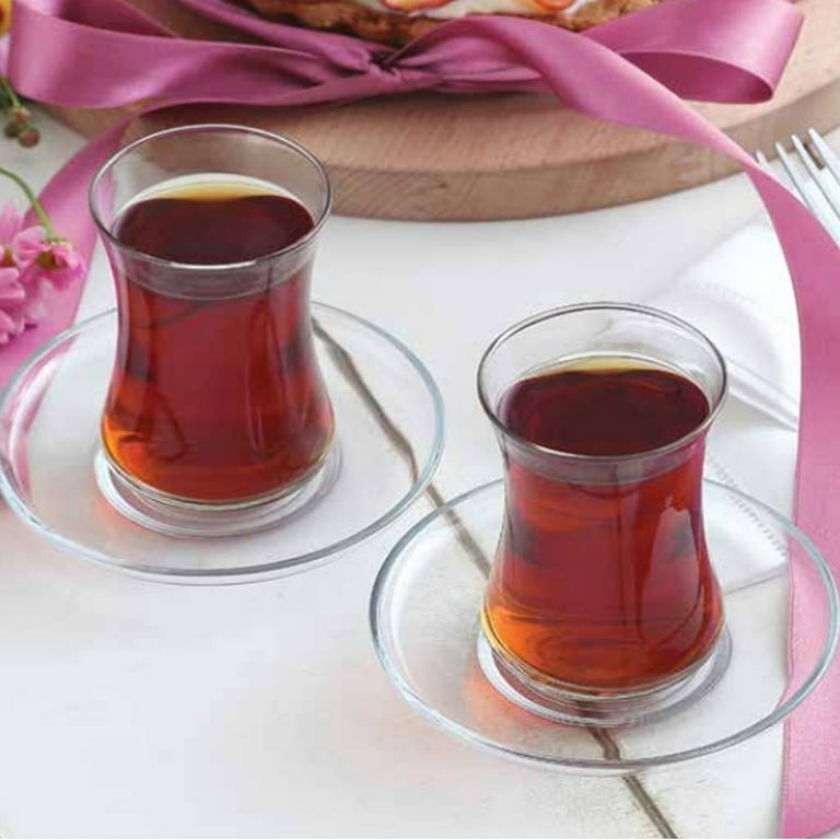 Tea glasses set of 2 - Traditional Turkish Tea Glasses with saucer and spoon