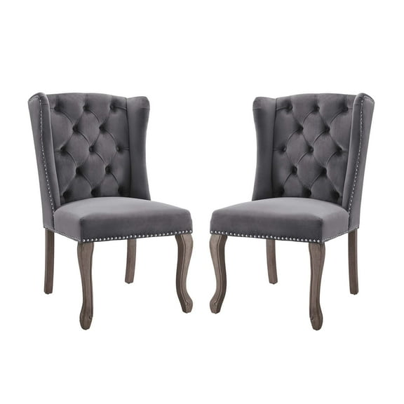 Side Dining Chair, Set of 2, Velvet, Grey Gray, Modern Contemporary Urban Design, Kitchen Room Cafe Bistro Restaurant Hospitality