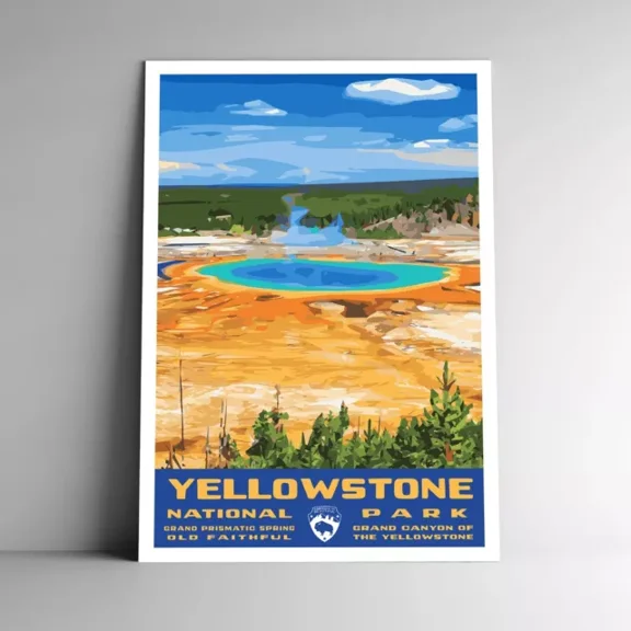 Kna Prints - Yellowstone National Park Travel Poster Prismatic Poster - Kir 6048, UNFRAMED-8x12