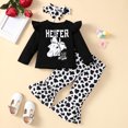 thumbnail image 5 of Gibobby Conjunto para bebé niña Conjunto de ropa de manga larga con estampado de animados para niñas pequeñas y pantalones, diademas, 3 uds.(Negro,12-18 Meses), 5 of 5