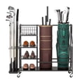thumbnail image 6 of Garage Golf Bag Organizer, Wheeled Golf Bag Storage Stand, Fits 2 Golf Bags and Other Golfing Equipment Accessories, Includes Extra Golf Club Storage Rack, Golf Equipment Rack for Shed and Basement, 6 of 7