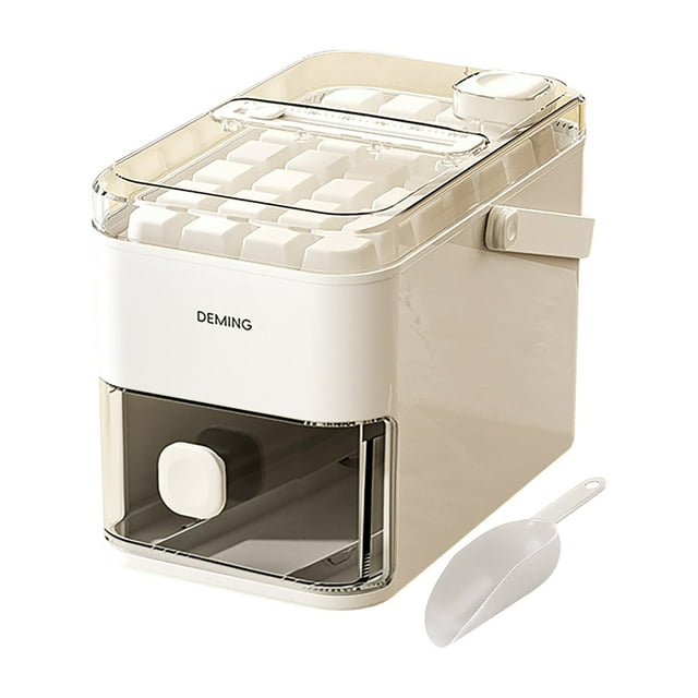 Compact Double Layer Ice Cube Tray with Lid and One Click Demolding Pull Out Ice Drawer with Portable Handle Includes 2 Large Ice