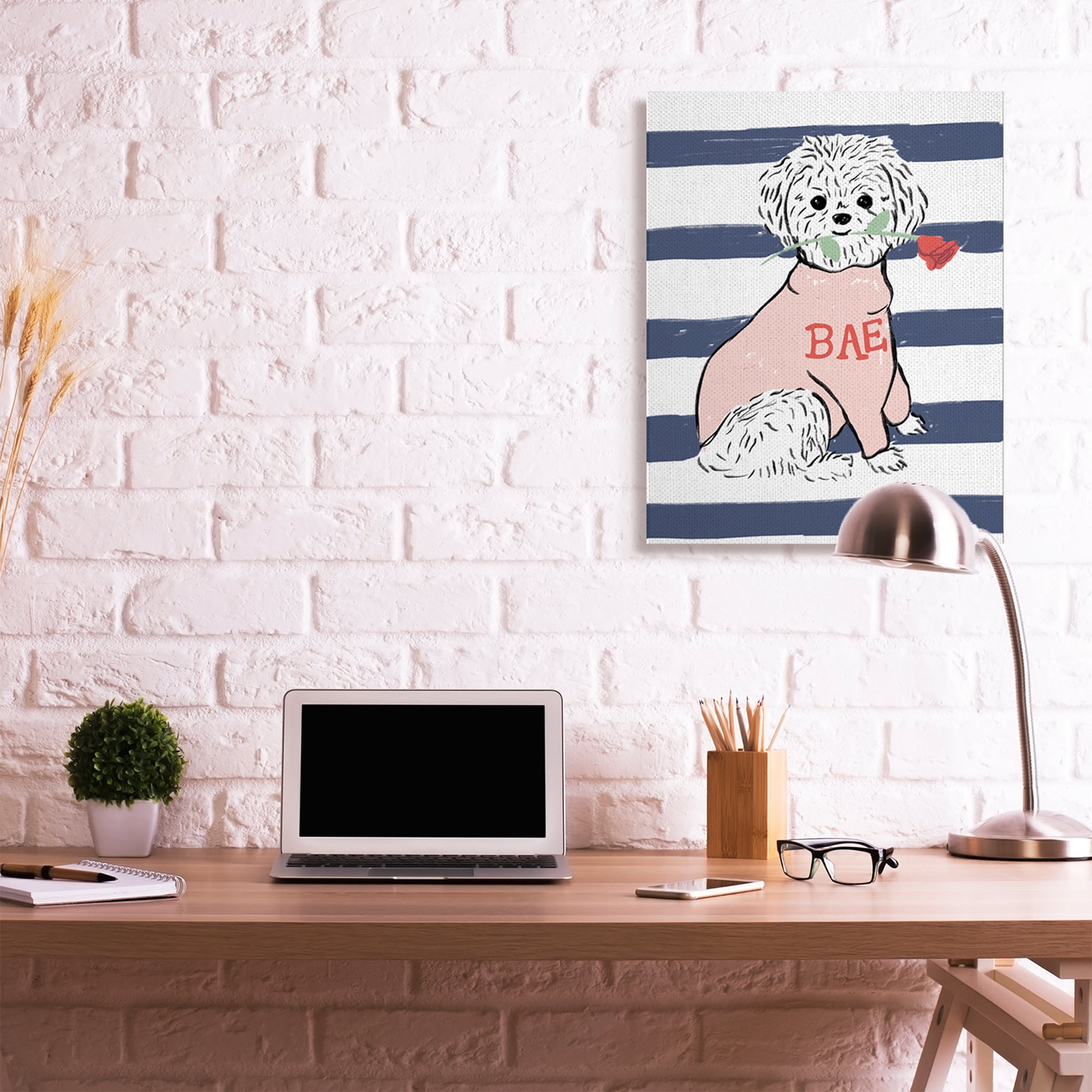 Stupell Industries Romantic Bichon Puppy Pink Bae Sweater Canvas Wall Art by Daphne Polselli