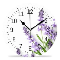 ATEDEANEI 12" Wall Clock Battery Operated Silent Non Ticking Lavender Flower Watercolor Style
