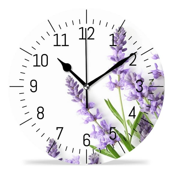 ATEDEANEI 12" Wall Clock Battery Operated Silent Non Ticking Lavender Flower Watercolor Style