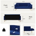thumbnail image 5 of Aukfa Curved Arm Futon Convertible Sofa Bed for Home Office, 2 Pillows, Tufted Back, Velvet, Blue, 5 of 9