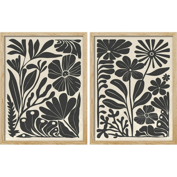 PixonSign Framed Wall Art Duotone Abstract Floral Posters, Set of 2 Nature Wilderness Flower Botanical Illustrations Wall Decor, Adhesive Canvas Prints for Home Decor - 11"x14" Natural