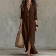 thumbnail image 2 of CIENVNSTG Summer Dresses for Women 2026 Vacation Long Sleeve Notch Neck Maxi Linen Shirt Dress Loose Button Down Tunic Shift Dress Brown 2XL, 2 of 4