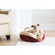 Petmate Round Shearling Bolster Dog Bed, 21'' For Small Dogs & Cats, Zig Zag Gray and White
