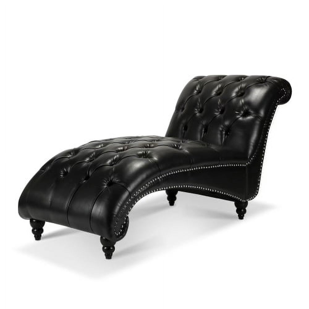 Accent Chaise Lounge,Button Tufted Chaise Lounge with Solid Wood Legs,Upholstered Chaise Lounge Chair Sinlge Lounge Chair with Nailhead Trim for Living Room Bedroom Office,Black - image 3 of 7