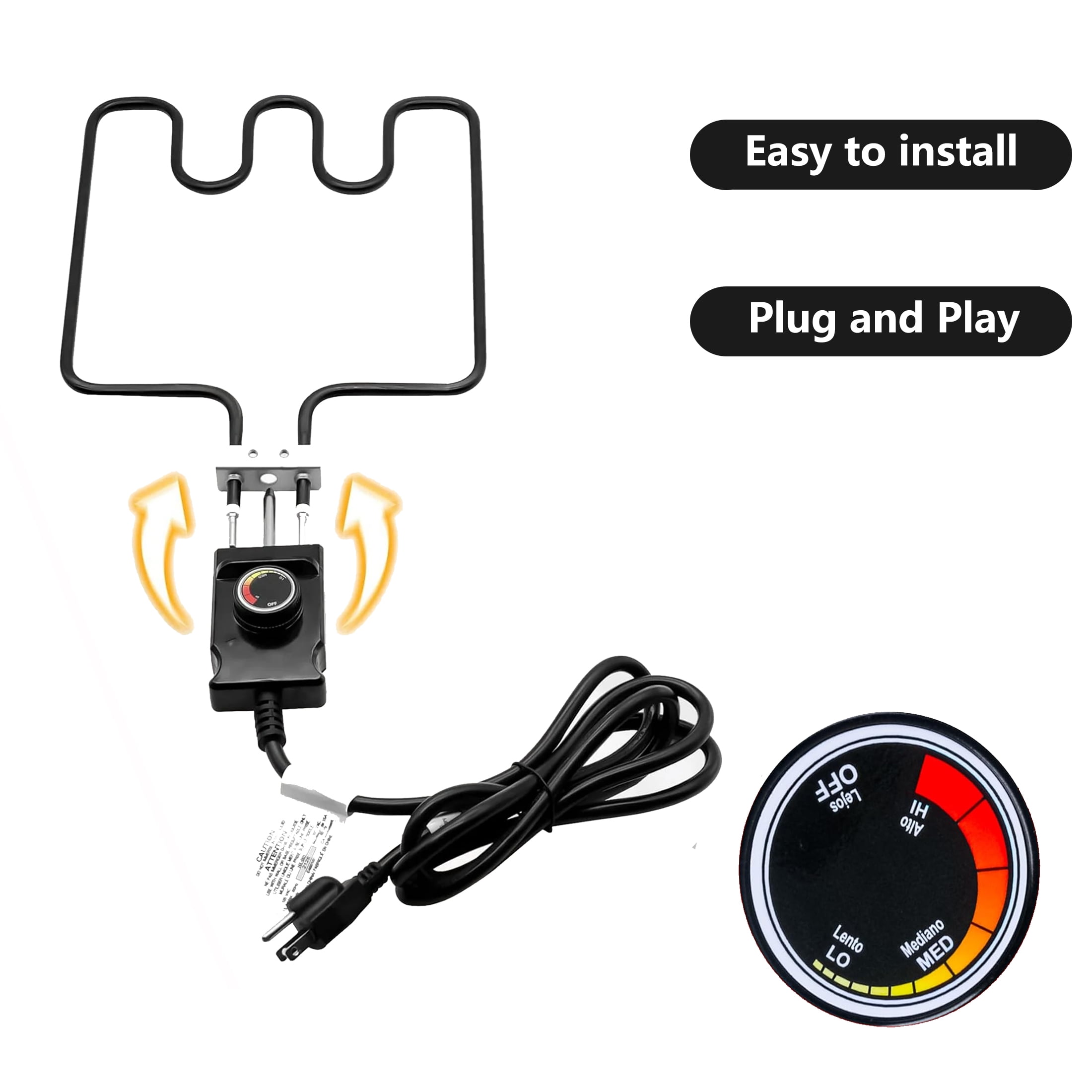 Heating Element 1500W with Adjustable Thermostat Cord Controller Fit for Masterbuilt Electric Smoker and Grill Range Bake