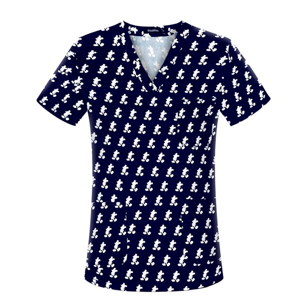 Ropa de algodón transpirable con estampado de dibujos animados, ropa de cuello en V, ropa de mano con cepillo, ropa de enfermera para mujer, ropa de trabajo de quirófano de manga corta para hombre