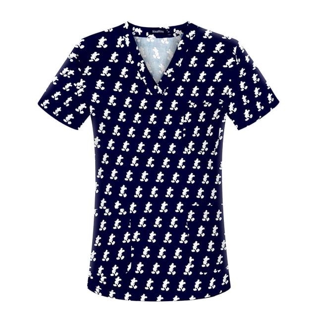 Ropa de algodón transpirable con estampado de dibujos animados, ropa de cuello en V con cepillo para manos, ropa de enfermera para mujer, ropa de trabajo para quirófano de manga corta para hombre
